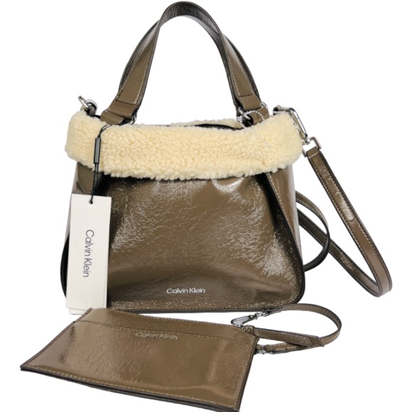 Calvin Klein Faux Fur Crossbody With Wristlet Pouch NWT - Picture 1 of 14